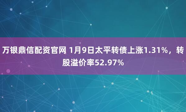 万银鼎信配资官网 1月9日太平转债上涨1.31%，转股溢价率52.97%
